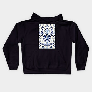 Floral Garden Botanical Print with Delft Blue and White Kids Hoodie